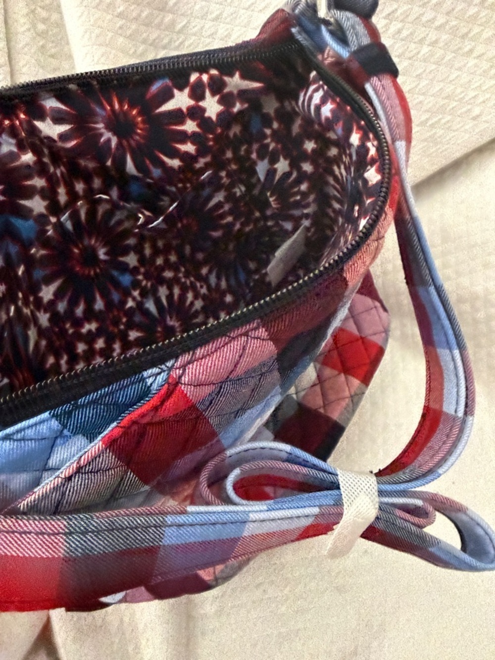 Vera Bradley Patriotic Plaid Bucket Crossbody Bag NWT Quilted Cotton Red Blue - Picture 4 of 10